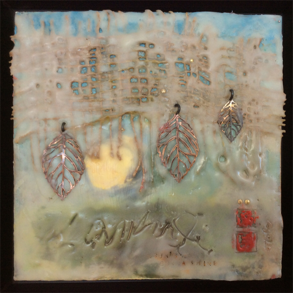 IT MAY BE RAINING; BUT THE SUN STILL SHINES, Encaustic Painting, 8X8, by Jude Lobe. $245